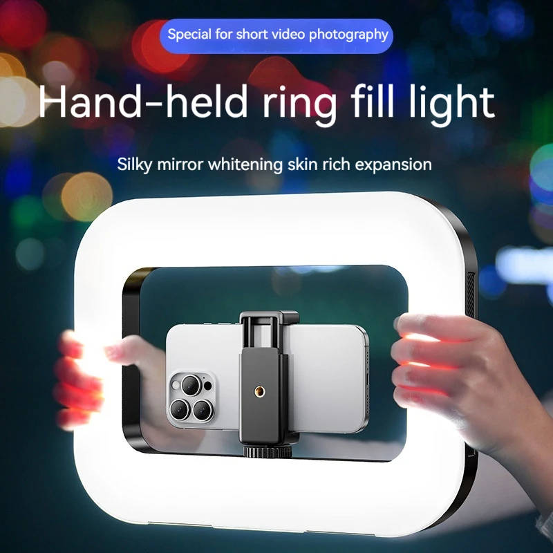 S32242c396691490a9a5bd8fdd343506b4.webp Three-color dimming, ring rabbit cage fill light selfie live broadcast photography light with Bluetooth selfie reverse charging - Image 1
