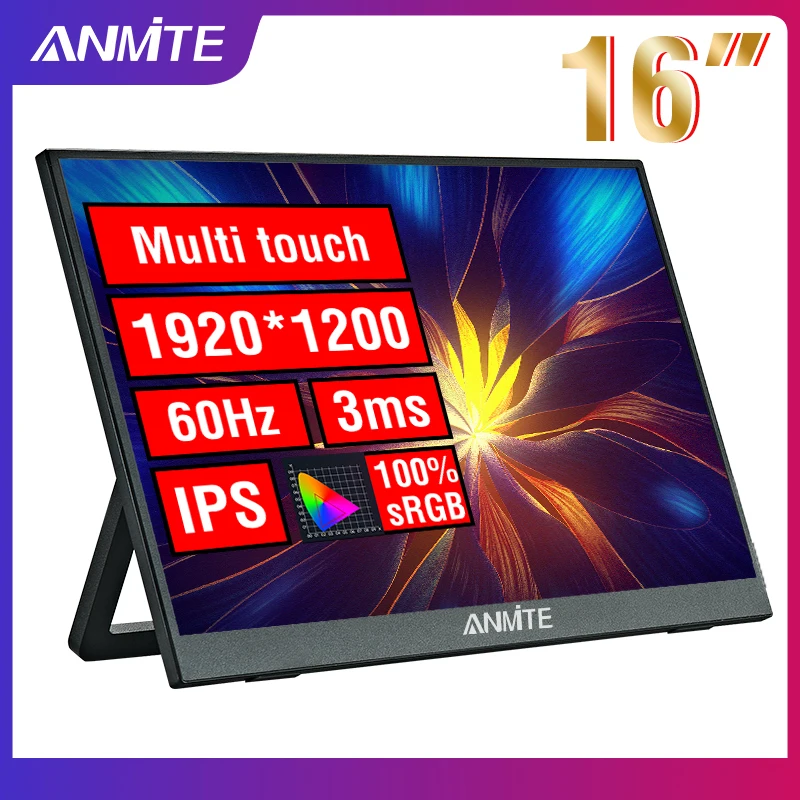 S734e3fc84c5e4caa93b8f68598b4157eK.webp Anmite 16-Inch Portable Touch Monitor Non-touch optional 1200P HDR 16:10 For XBox PS4 / 5 Switch Cell Phone PC Loptop Extension - Image 1
